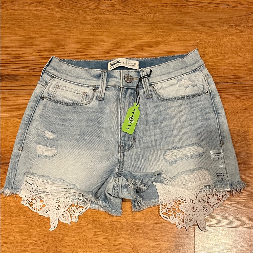 Mudd Light Blue Jean Shorts with White Lace Trim